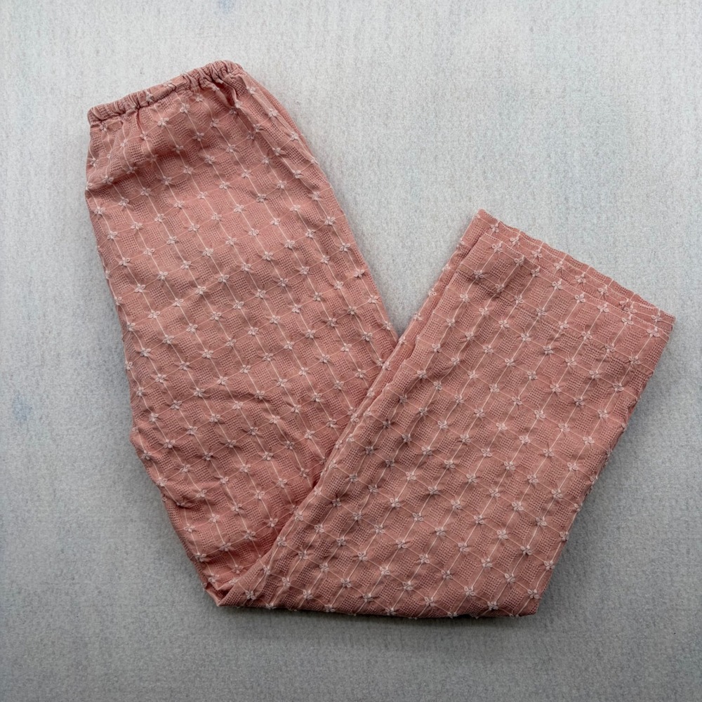 Fun From Fun Pink Textured Grid Eyelet Elastic Waist Straight Leg Pants OS